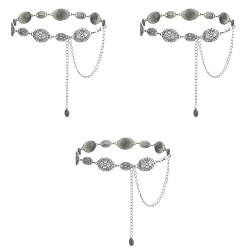 PALAY® Waist Chain for Women for Saree Gold Metal Concho Belt Stylish Boho Western Hip Belt Fashion Adjustable Y2K Jewellery Chain Belts for Dresses, Jeans, Skirts, Beach Outfits - Silvercolor 3 PCS PALAY® Waist Chain for Women for Saree Gold Metal Concho Belt Stylish Boho Western Hip Belt Fashion Adjustable Y2K Jewellery Chain Belts for Dresses, Jeans, Skirts, Beach Outfits - Silvercolor 3 PCS